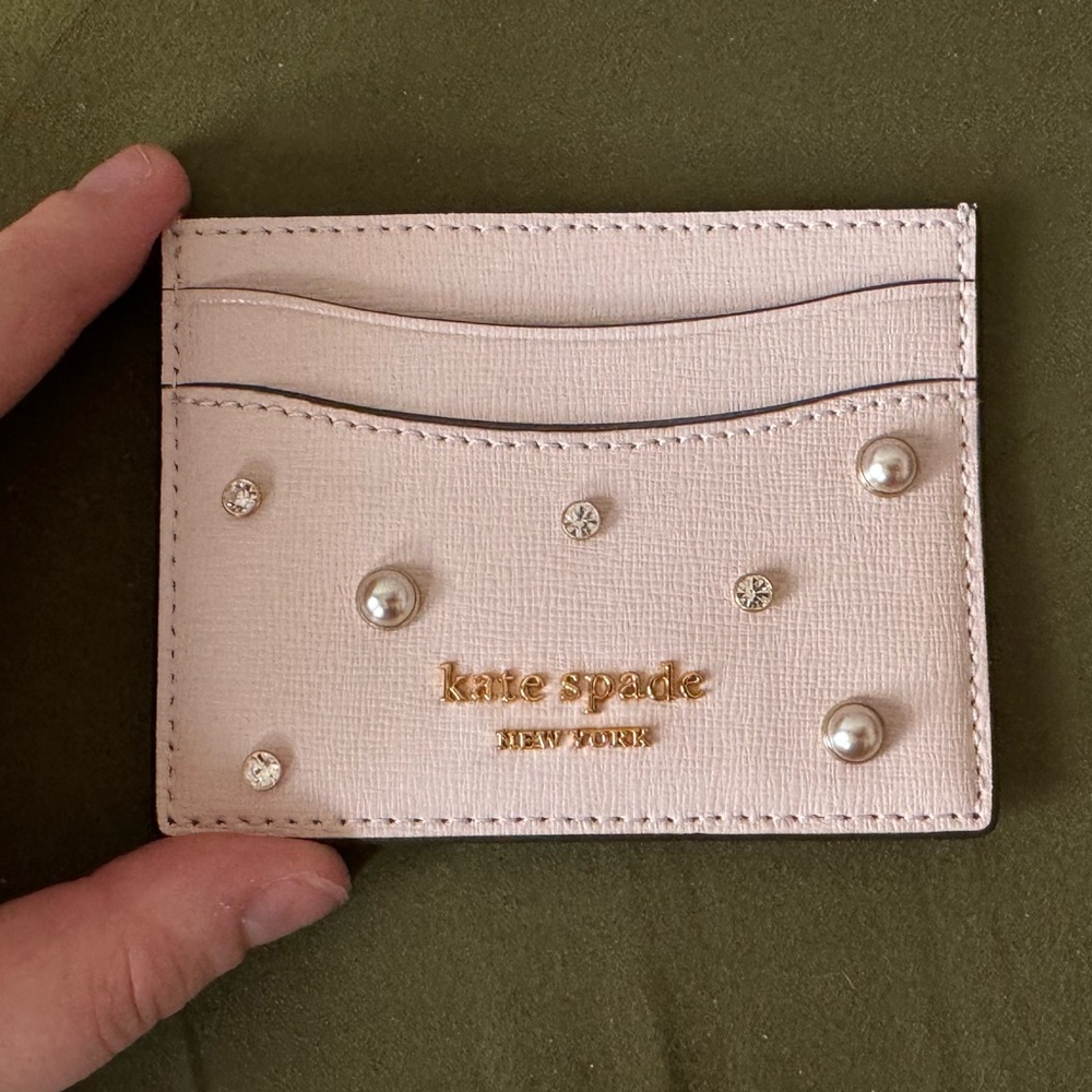 Kate Spade Baby Pink Card Holder with Gold Studs